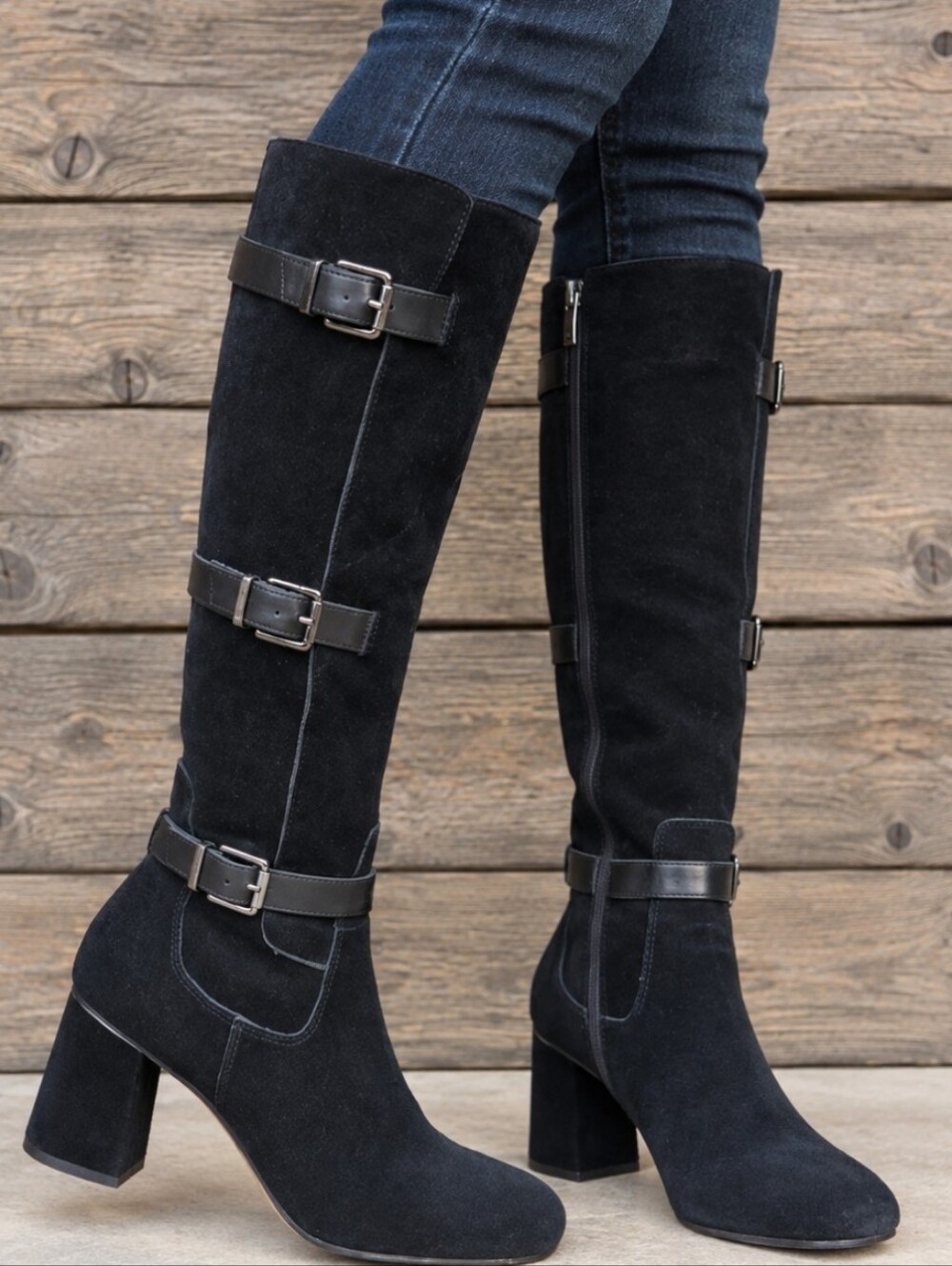 Frano Sarto Knoll Y2K Moto Feminine Suede Buckle Straps Block Heel Boots 8M